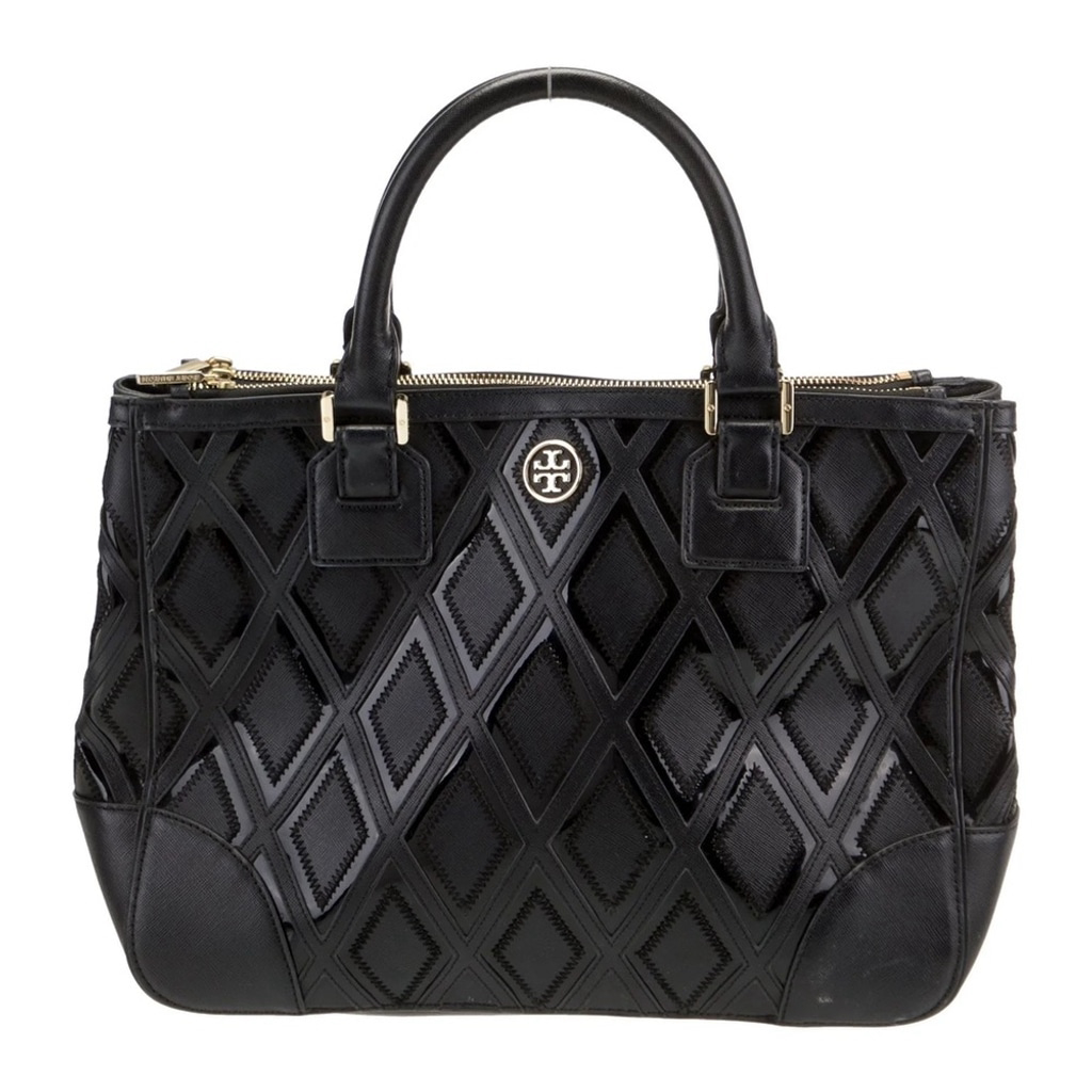 Tory Burch Black Satchel With Quilted Design And Gold Hardware